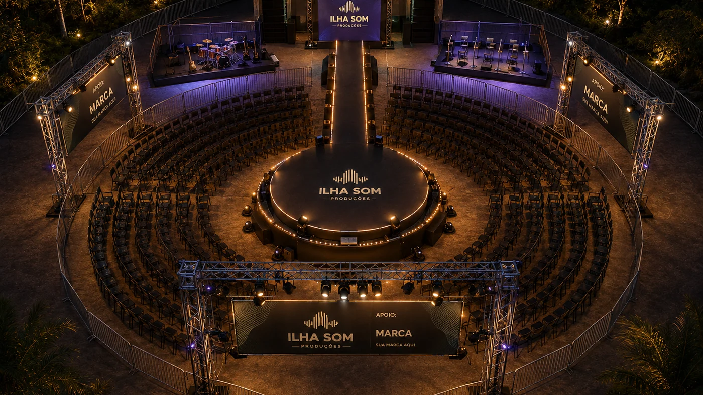 Arena circular e palco 360 do projeto Ilha Som