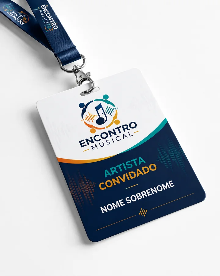 Aplicação conceitual da identidade do Encontro Musical em credencial de artista convidado